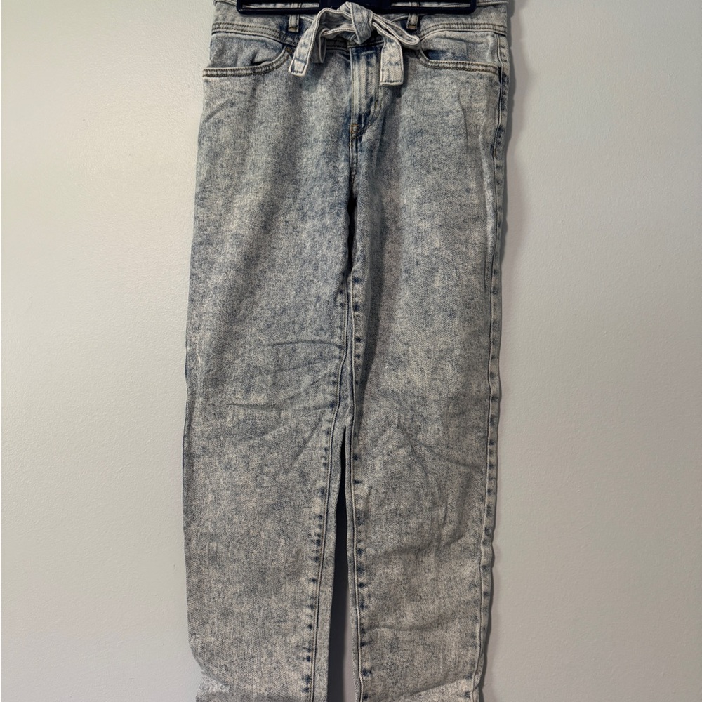 SO High Rise Stylish Acid Wash Jeans with Tie Waist